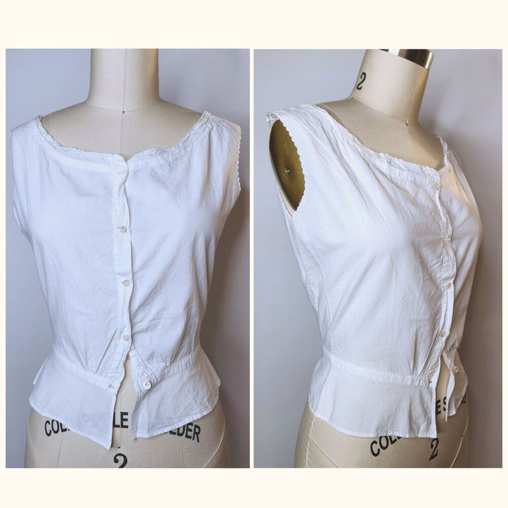 1900s White Crop Top Italian Corset Crop White Peasant Prairie Gypsy Boho XXS